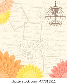 illustration - card - in vintage style with beautiful flowers.