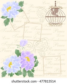 illustration - card - in vintage style with beautiful flowers.