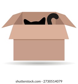 Ilustración de una caja de cartón con un gato dentro sobre un fondo blanco