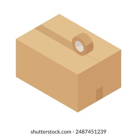 Illustration of a cardboard box with duct tape_Preparing for moving_Isometric