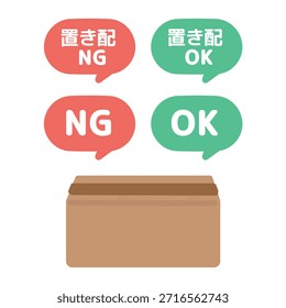 Illustration of a cardboard box with a speech bubble unattended delivery. Translation: Leave packages by door, do not leave packages unattended.