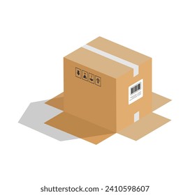 Illustration of cardboard opening downwards. The package box opens upside down. 