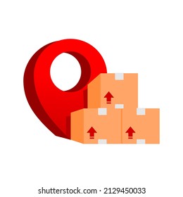 illustration of a cardboard and a shape of icon location. shipping vector illustration.