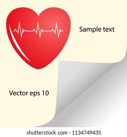 Illustration of cardiogram, heart pulse with space for text. Medical yellow vector banner.