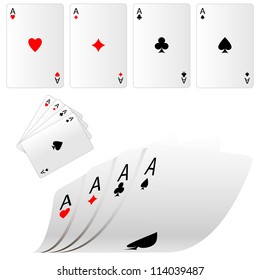 Illustration of cards to play, isolate on white background. Four aces. Vector.