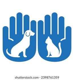 Illustration care and concern for pets. Dog and cat in the hands of a man on a white background