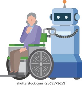 Illustration of a care robot pushing a wheelchair