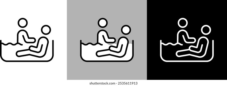 Illustration of care worker assisting with bathing. Simple line drawing vector icon.