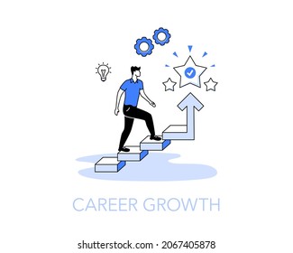 Illustration of a career growth with a person walking up the stairs. Easy to use for your website or presentation.