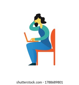 an illustration of a career woman who is busy at the computer, can be used for whatever design you want right