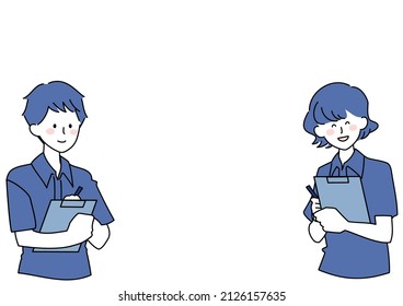 Illustration of a caregiver with a binder and copy space