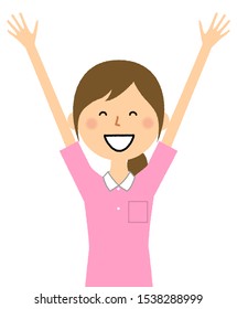 An illustration of a caregiver with both hands up.