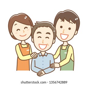 Illustration of a carer and senior men and women