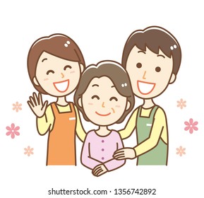 Illustration of a carer and senior men and women