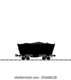 Illustration cargo coal wagon freight railroad train, black transportation icon - vector