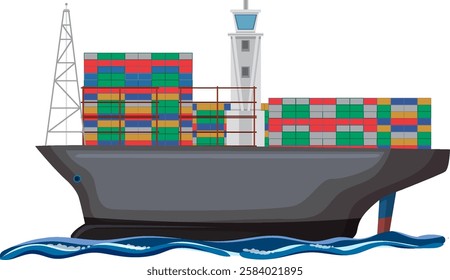 Illustration of a cargo ship carrying containers