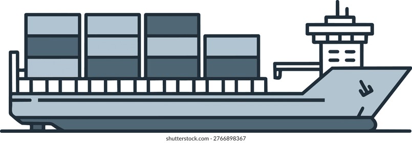 Illustration of a cargo ship carrying containers, showcasing global trade and transportation.