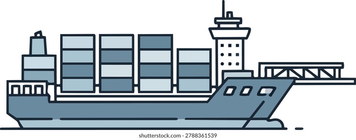 Illustration of a cargo ship carrying containers, representing maritime transport, global trade, and logistics.