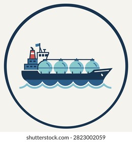 Illustration of a cargo ship carrying large spherical tanks across the ocean waters.