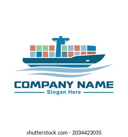 illustration of cargo ship, icon for cargo ship service.