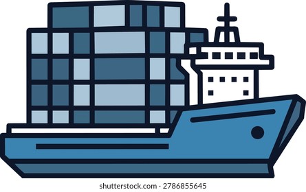 Illustration of a cargo ship loaded with containers, representing maritime transport, global trade, and international shipping logistics.