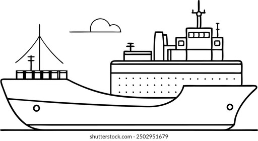 Illustration Of Cargo Ship On The Ocean Horizon