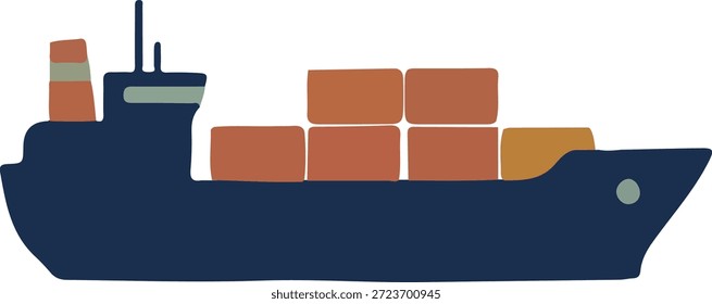 Illustration of Cargo Ship with Shipping Containers