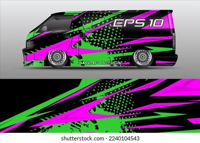 Illustration of Cargo Sport Van Cargo Premium Vector Green Purple Vector sticker