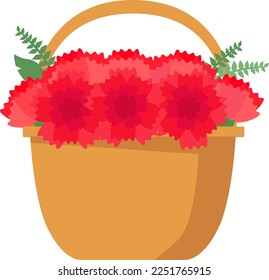 The illustration of carnation basket