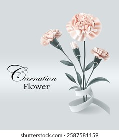 Illustration of a carnation flower in 3D style. Vector illustration.