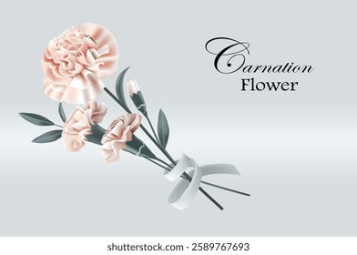  Illustration of a carnation flower in 3D style. Vector illustration.