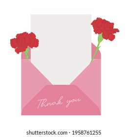 Illustration with carnation flower illustration and blank letter frame. "Thank you" typography.