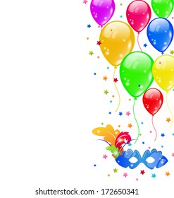 Illustration carnival background with mask and  balloons  - vector