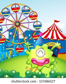 Illustration of a carnival at the hilltop at the back of the green monster