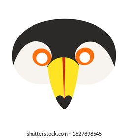 illustration of carnival mask cartoon flat style tropical toucan bird. Children's mask on the eyes of a masquerade, holiday. vector