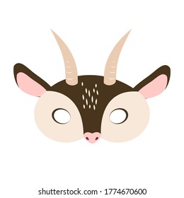 Illustration of carnival mask of a pet brown goat. Eye mask for children's parties, Halloween, masquerades. for design, postcards. flat style, vector