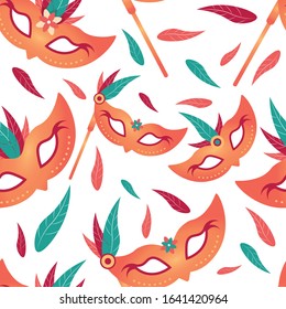illustration carnival mask seamless pattern background. Suitable for gift wrapping, tshirt design, wallpaper and more design. vector illustration