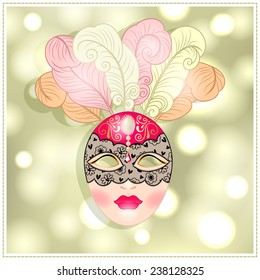 Illustration of a carnival mask. Vintage.