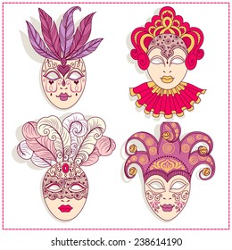 Illustration of a carnival mask. Vintage set.