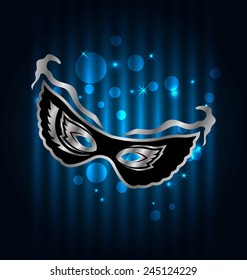 Illustration carnival ornate mask on blue glowing background - vector