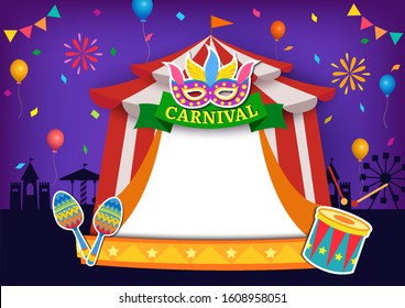 Illustration of Carnival party Festival with circus frame and theme park background