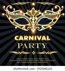 Illustration for carnival party with golden mask 