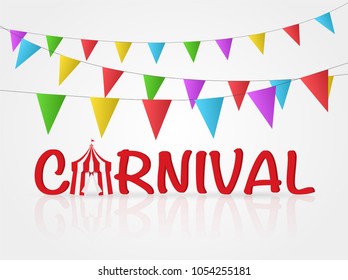 Illustration of a carnival scene with circus tent and balloons isolated on a white background.