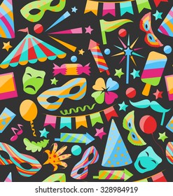 Illustration Carnival Seamless Texture with Colorful Cirsus Objects - Vector