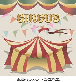illustration of carnival tent drawn in retro poster style