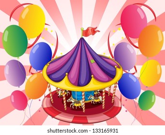 Illustration of a carousel at the center of the balloons