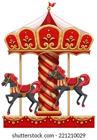 Illustration of a carousel ride with horses on a white background  