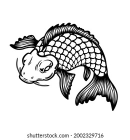 Illustration of carp koi. Design element for poster, card, banner, menu. Vector illustration