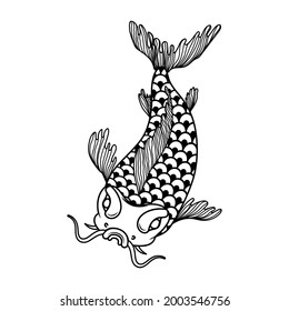 Illustration of carp koi. Design element for poster, card, banner, menu. Vector illustration