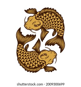 Illustration of carp koi. Design element for poster, card, banner, menu. Vector illustration